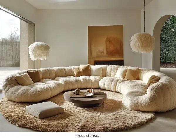 Modern Beige Sectional Sofa in a Minimalist Living Room