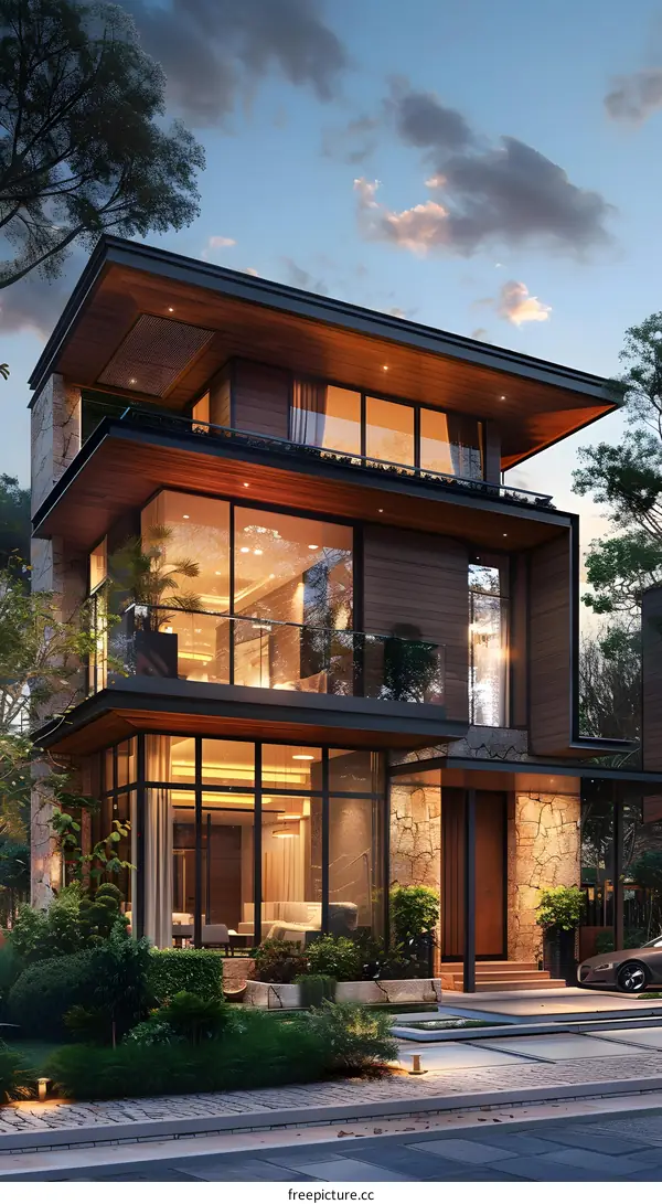 A three-story modern house