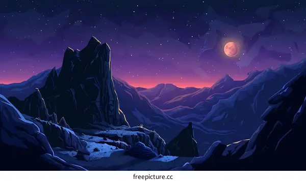 Night Sky Over Mountain Range with Full Moon