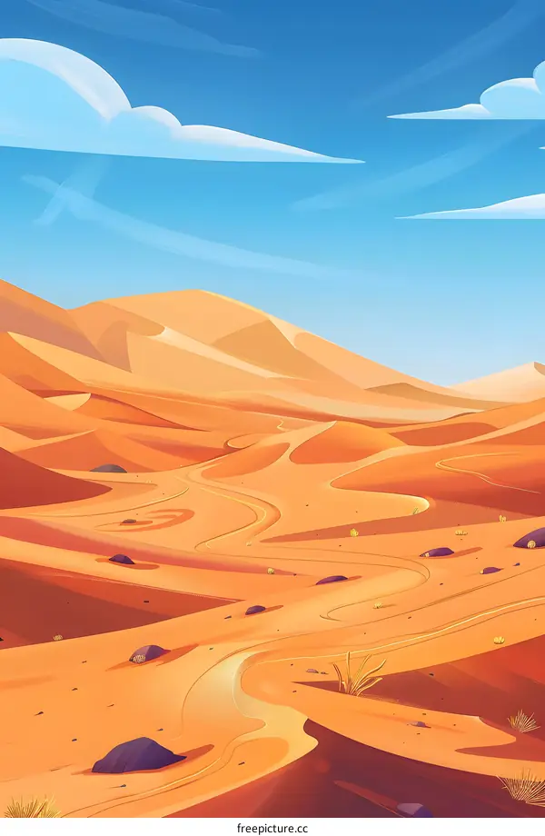 Desert Landscape with Blue Sky and White Clouds