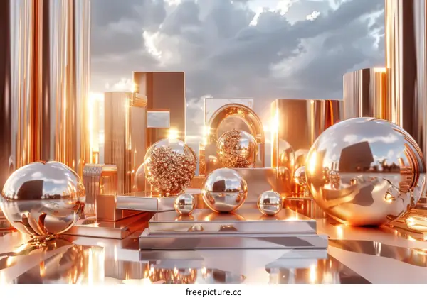 Abstract Geometric Shapes Composition in Gold