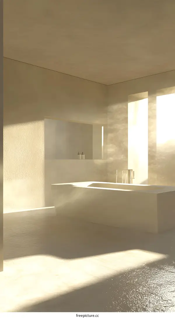 Modern Minimalist Bathroom Design with Bathtub and Sunlight