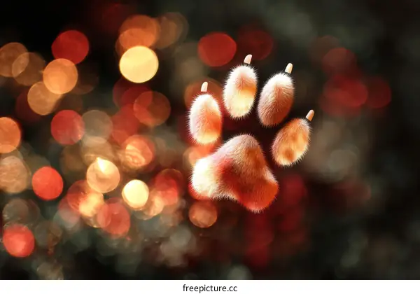 Fluffy Animal Paw Print on Bokeh Background
