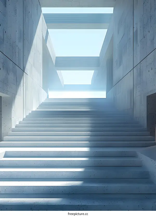 Concrete Stairs Leading Upwards To Light