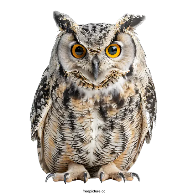 [Transparent Background PNG]A close up of an owl with big yellow eyes