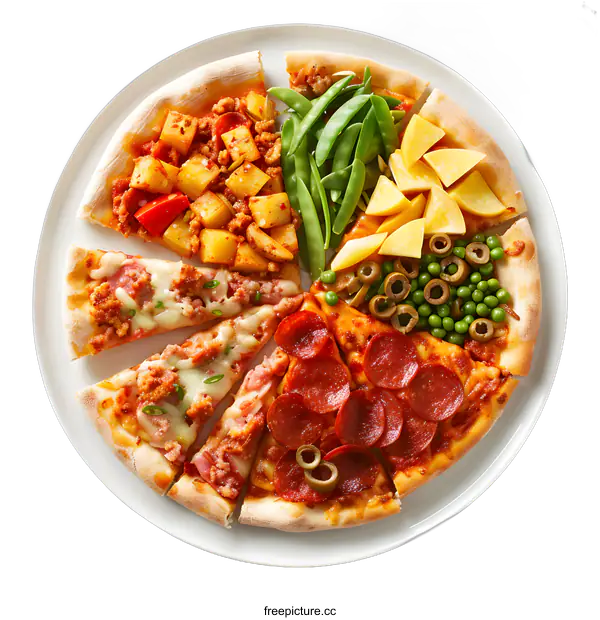 [Transparent Background PNG]Different Flavors Pizza Slices on White Background