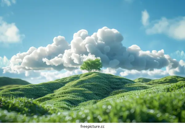 Peaceful Green Hills Under Fluffy Clouds