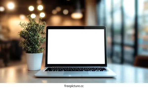 Laptop Mockup on a Table with Plant