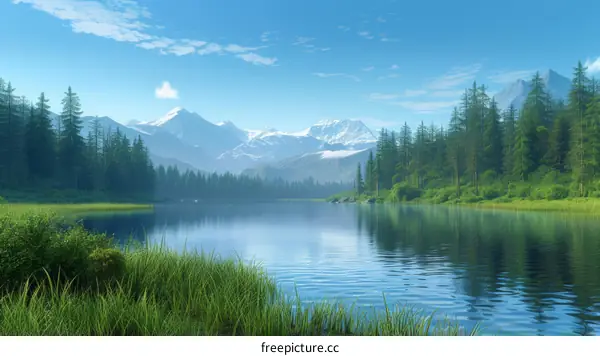 Tranquil Nature Landscape with Mountains and a Lake