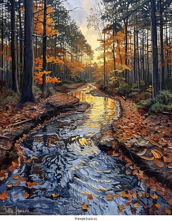 Colorful Autumn Forest Stream