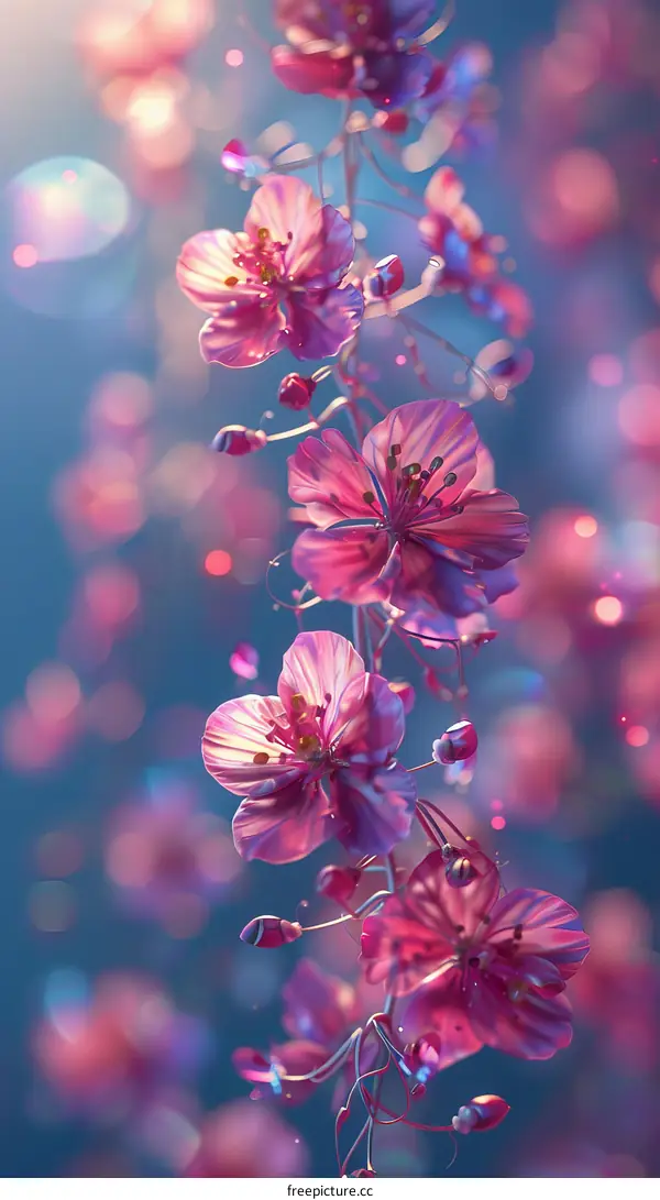 A Branch of Pink Flowers with a Blurred Background