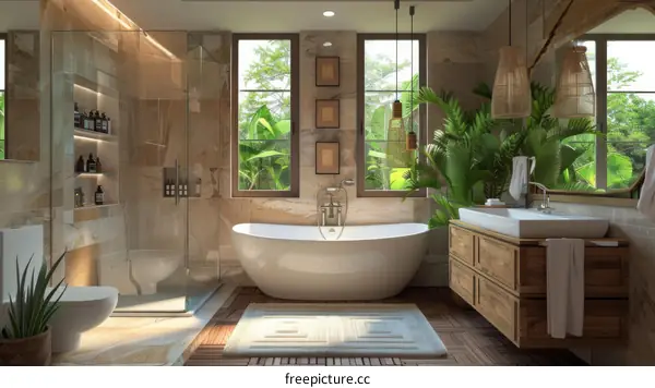 Tropical Bathroom Interior Design with Natural Light