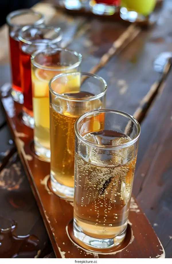 Four Glasses of Refreshing Drinks on Wooden Tray