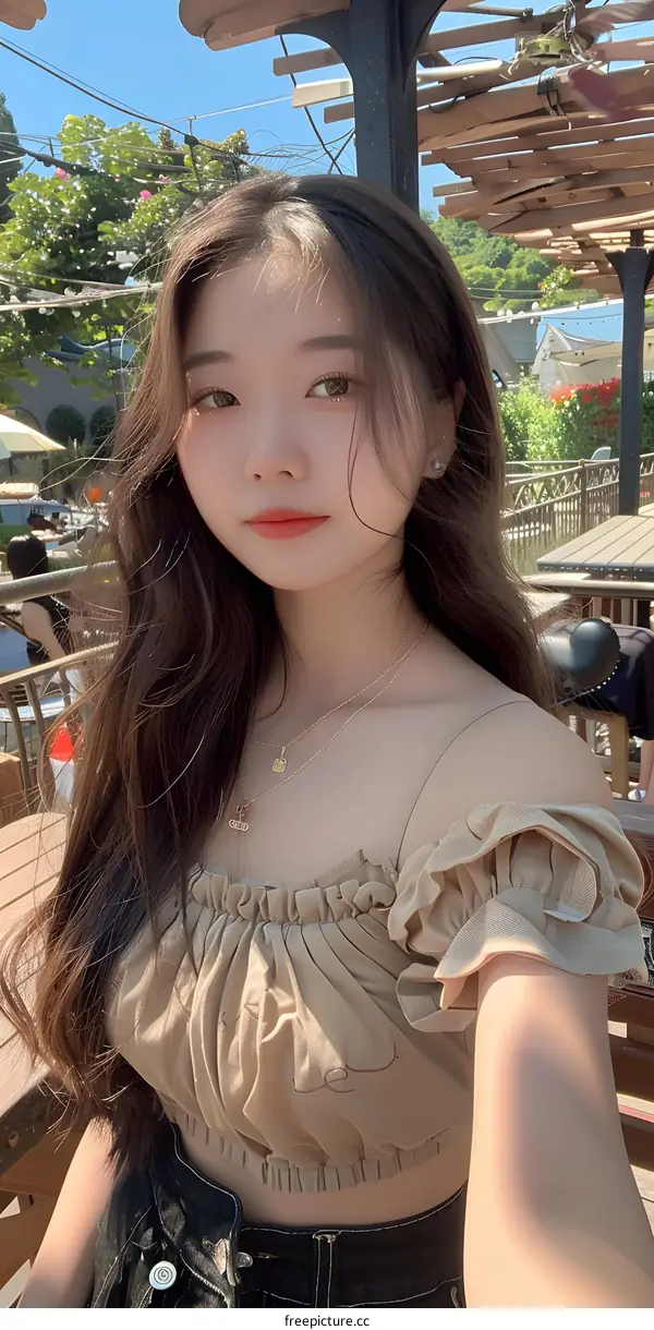 Asian Woman in Brown Top and Jeans