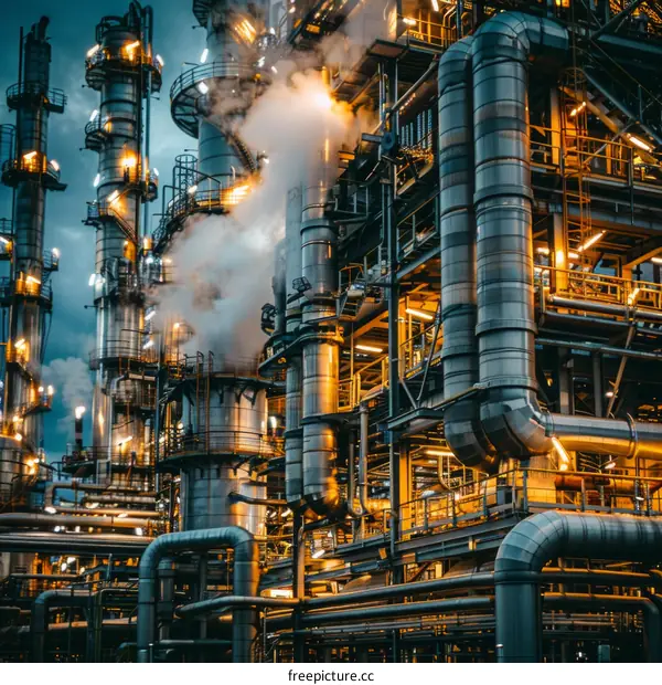 Night View of an Oil Refinery