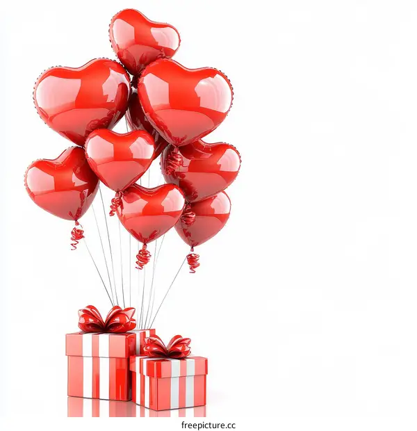 Red Heart Balloons and Gift Boxes Illustration