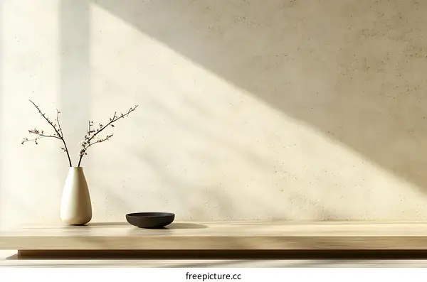 Simple Minimalist Interior Scene with Vase and Bowl