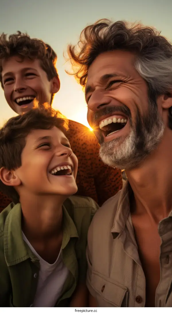 Father and sons laughing together