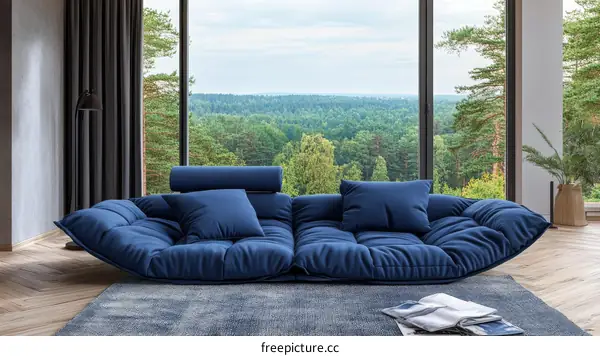 Modern Blue Sofa with Panoramic View