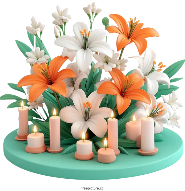 [Transparent Background PNG]Floral Arrangement with Candles - Artistic Display