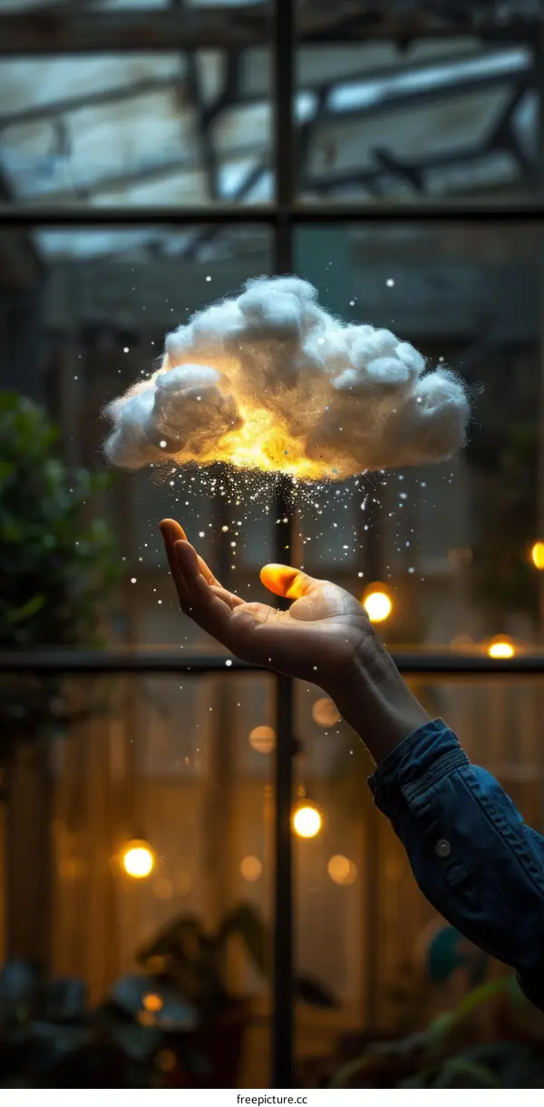 A hand holding a glowing cloud