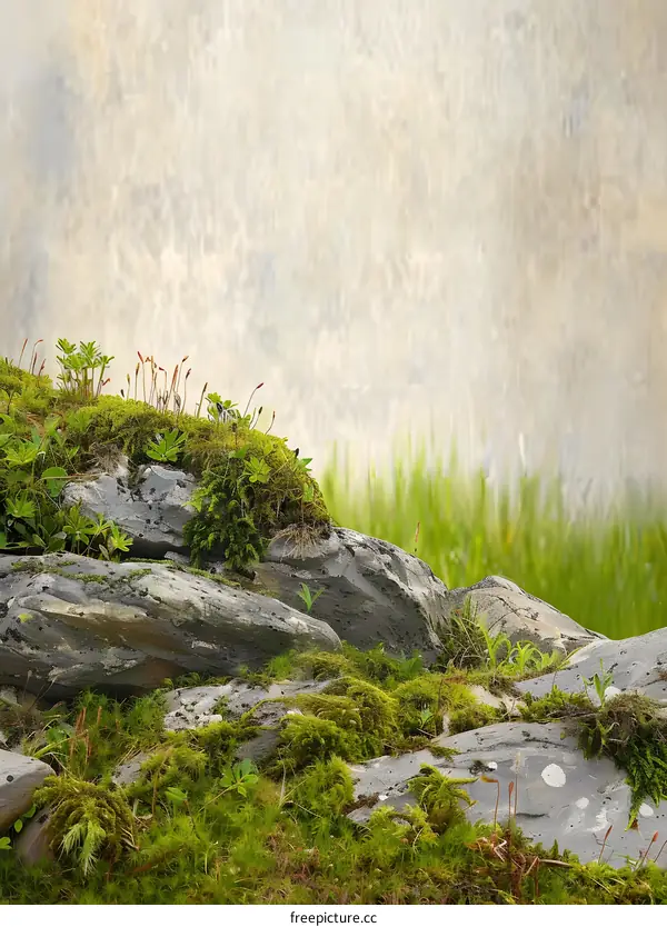 Green Moss Growing On Rocks