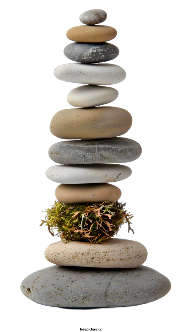 [Transparent Background PNG]Stacked Stones with Moss on Top