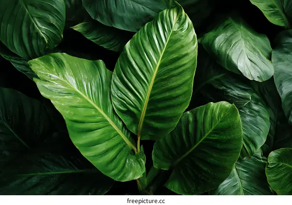 Close-up Lush Green Tropical Leaves Pattern