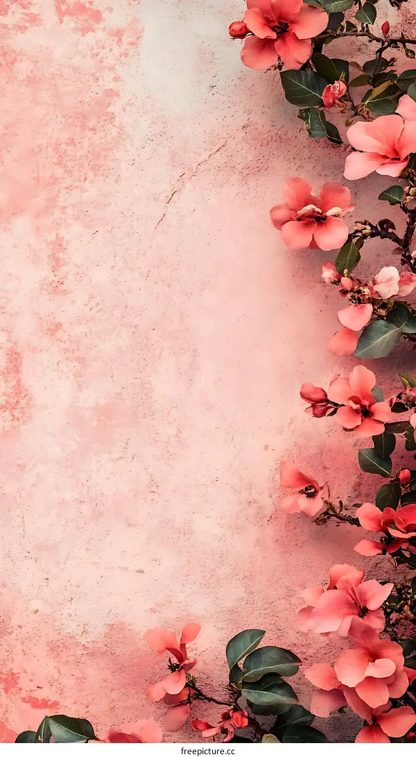 Pink Flowers on Pink Wall Background