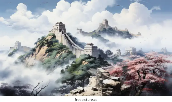 The Great Wall of China Winding Through Mountains