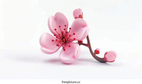 Pink cherry blossom flower on a white background