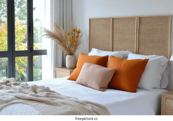 Cozy Bedroom with Natural Textures and Warm Colors