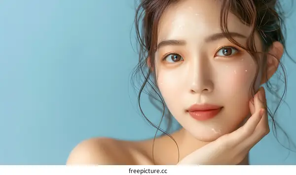 Beautiful Asian Woman with Clear Skin and Makeup