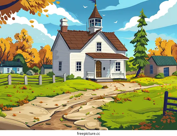 Autumn Landscape With a White House