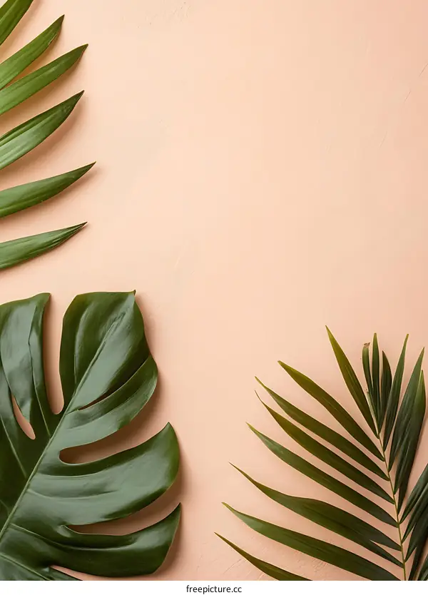 Tropical Leaves on Peach Background