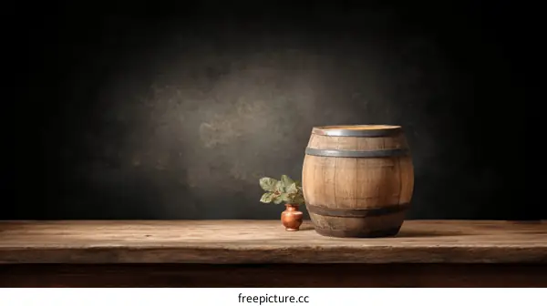 Wooden Barrel on Rustic Wooden Tabletop