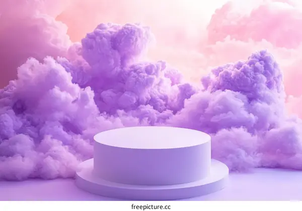 Pastel Cloud Background with White Podium