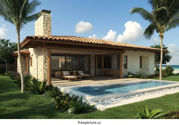 Tropical Villa with Private Pool and Palm Trees