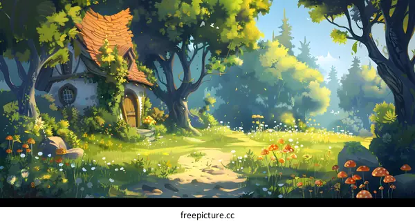 Forest Cottage Path Illustration