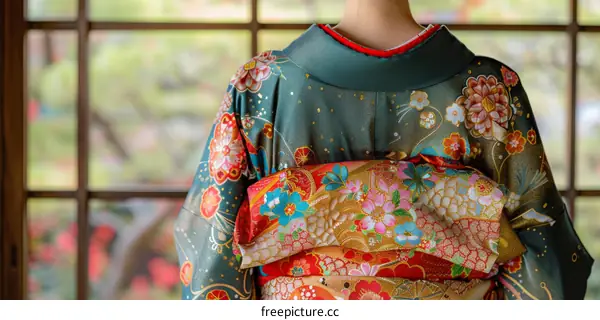 A woman wearing a kimono with a floral pattern