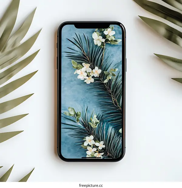 Smartphone Screen with Floral Wallpaper