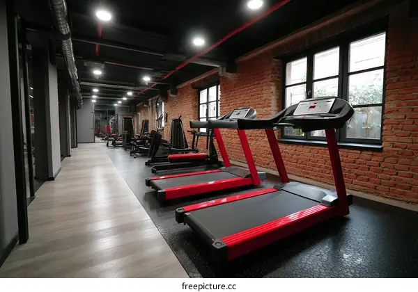 Modern Fitness Gym Interior with Treadmills