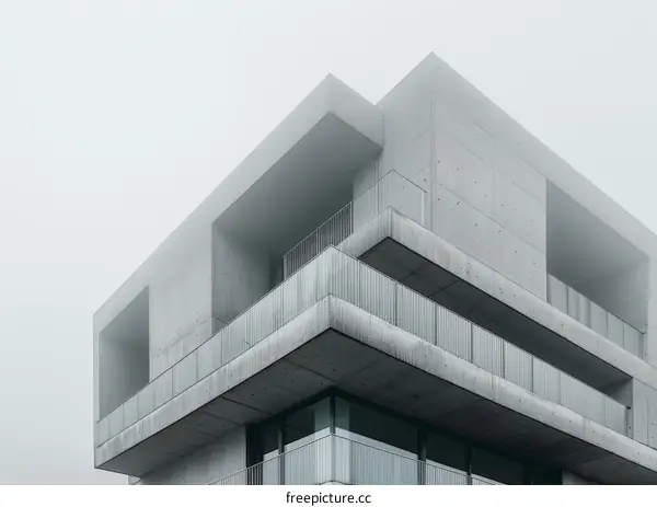 Concrete Balcony with City View and Fog