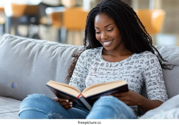 Woman Reading a Book on a Sofa Relaxing