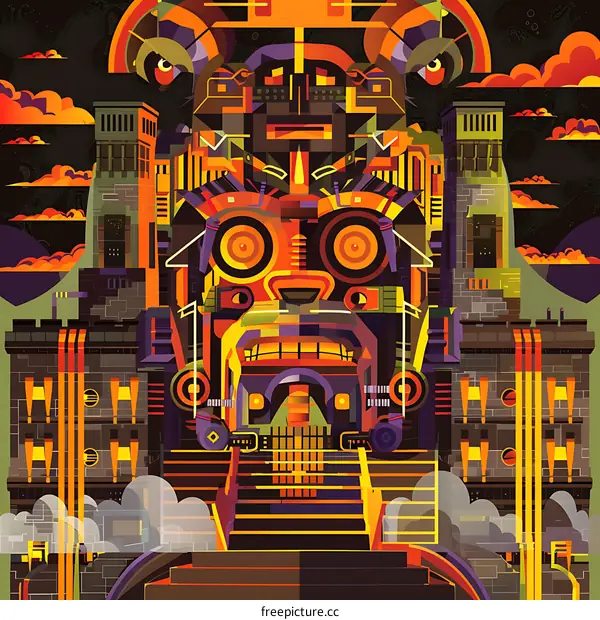 Abstract Geometric Illustration of a  Face  on  a  Building