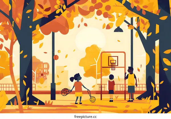 Autumn Day Basketball Game Illustration