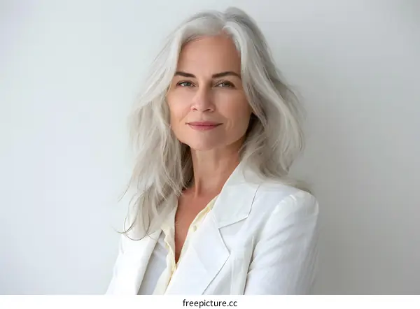 Portrait of a beautiful mature woman with gray hair