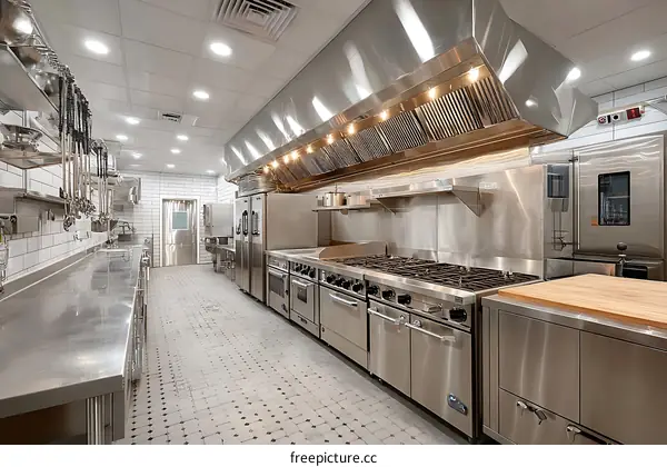Modern Commercial Kitchen Design with Stainless Steel Appliances