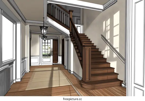 Staircase Interior Design Drawing Of A House Hallway