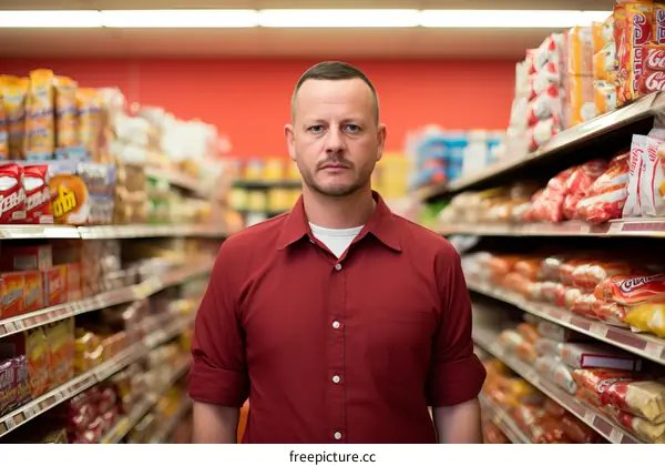 Portrait of a man in a grocery store
